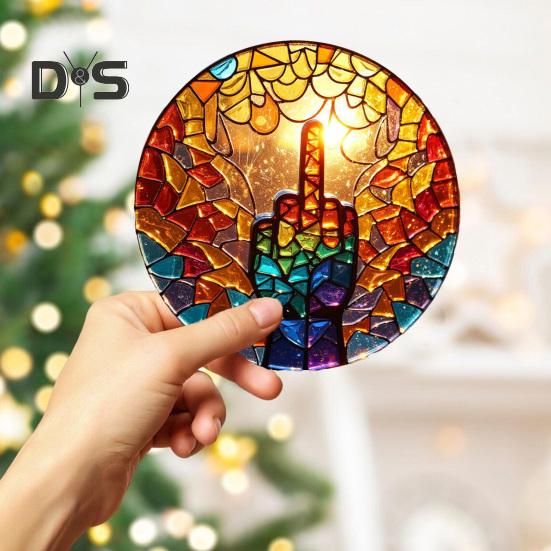 Sun Catcher Hanging Decoration with Metal Chain Colorful Hand-Painted Glass Panel Light Trap Decorative Accessory