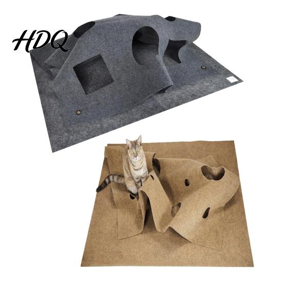 Felt Pet Tunnel Cat with Play Mat Multi-peephole Hideaway Large Interactive Peek-a-Boo Holes Cave Indoor Cats Enrichment