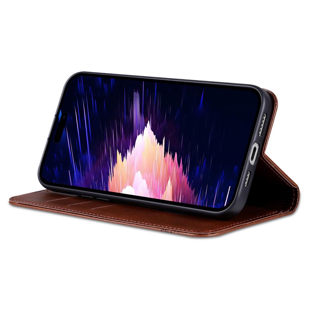 AZNS Für iPhone 16 Hülle Rindsleder Textur PU Leder Brieftasche Handyhülle