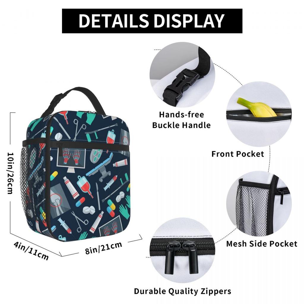 Medical Equipment Pattern Insulated Lunch Bag for Women Office Cooler Thermal Food Box Tote Leakproof Lunch Boxes Container