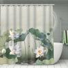 Luxury White Lotus Shower Curtain Set With 12 Free Hooks: Includes A Waterproof Curtain, Non-Slip Bath Mat, Toilet Seat Cover, A