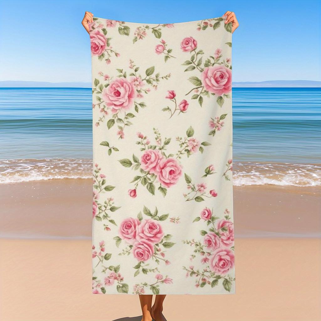 1 Stück Elegantes Rosa Rose Floral Strandtuch, Schnelltrocknendes Weiches Saugfähiges Leichtes Handtuch, Vielseitig für Pool, Fitnessstudio, Reisen, Spa