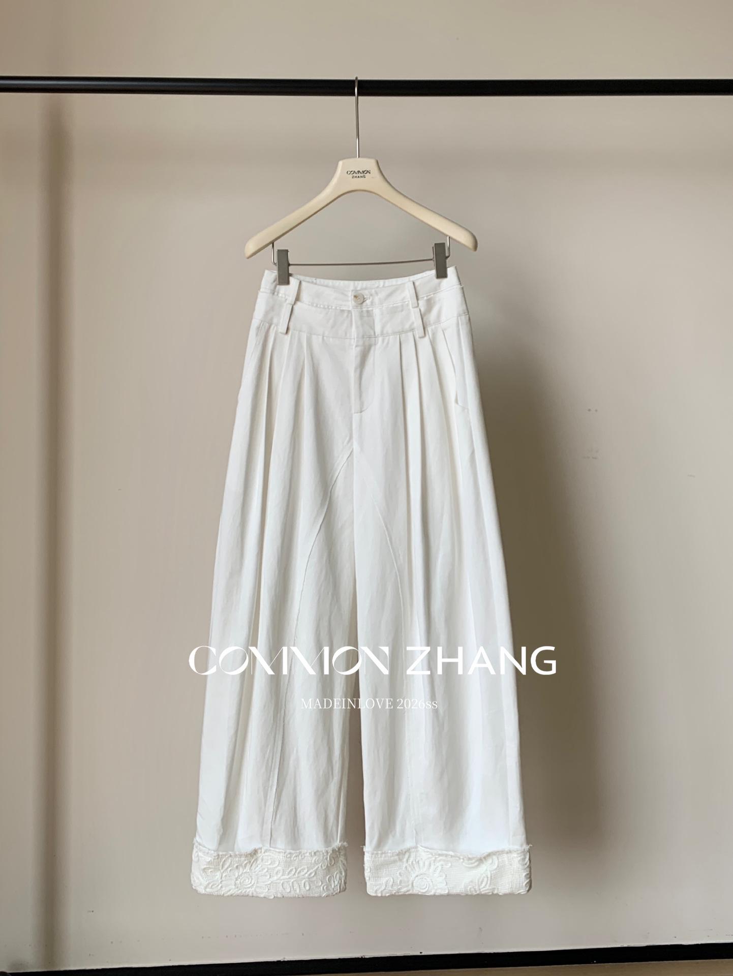 

CZ ZHANG Double Waistband Pleated Wide-Leg Women s Trousers - Early Spring Turn-up Casual Suit Pants (C11368) M брудно-білий