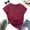 Heart Butterfly Cotton T-Shirt Short Sleeve Round Neck Women 2d Print Tops