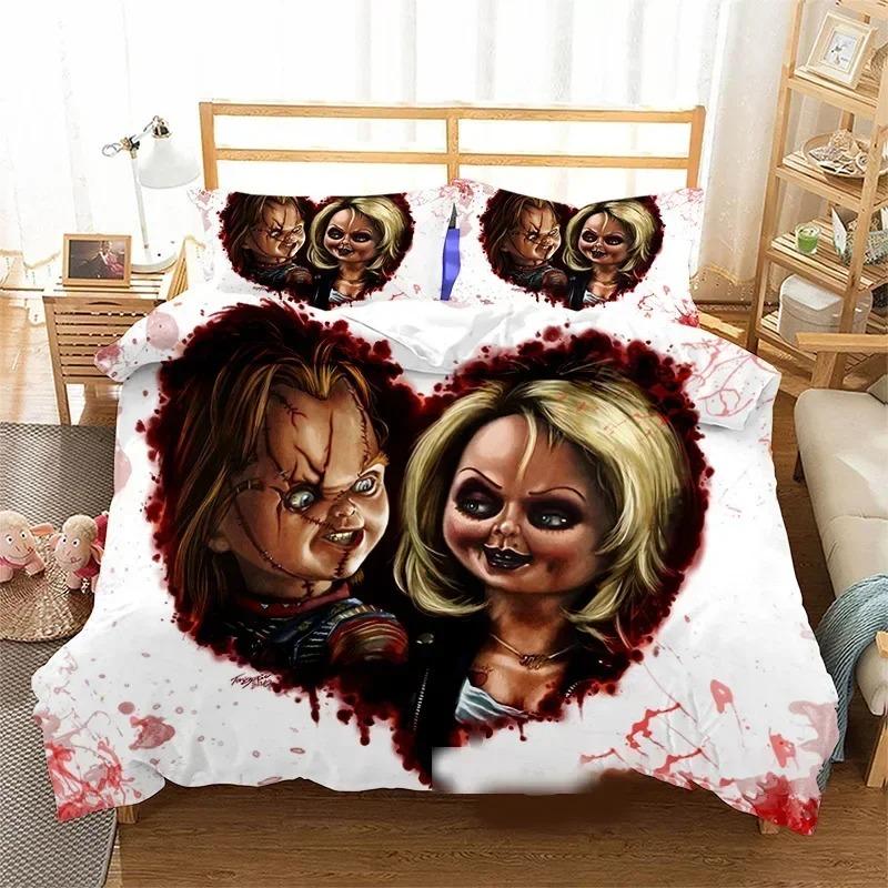 3D-Druck Horrorfilm Chucky Bettwäsche-Set Kissenbezug Bettbezug Doppel Einzel Voll Queen King Erwachsene Kinder Deckenbezug