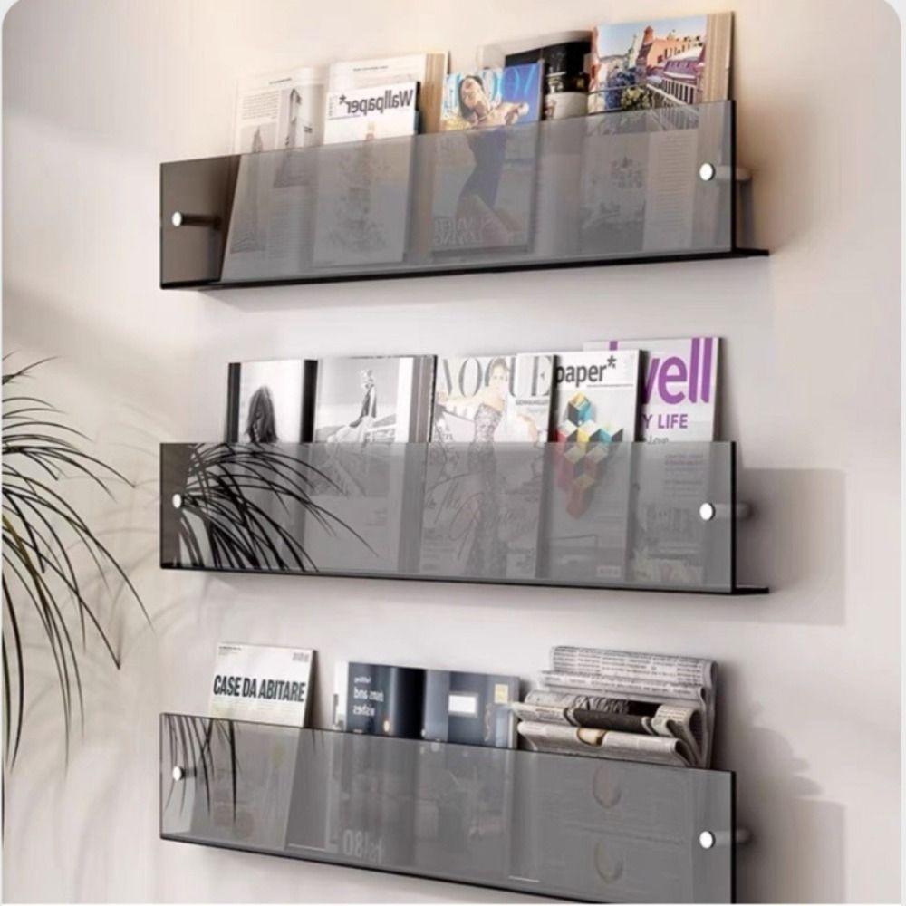 Acrylic Magazine Rack Wall Mount Pamphlet Stand Wall Decoration Floating Bookshelves  Shelf style 3