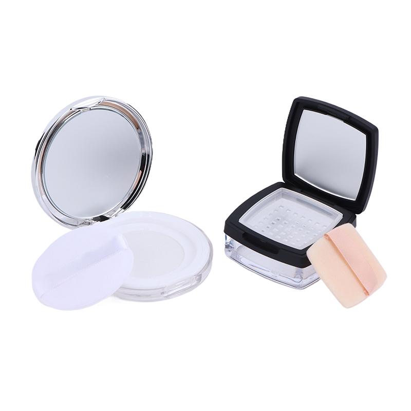 Portable Mini Powder Box Empty Sieve Loose Powder Pot Box With Powder Puff Mirror Cosmetic Travel Makeup Jar Sifter Container