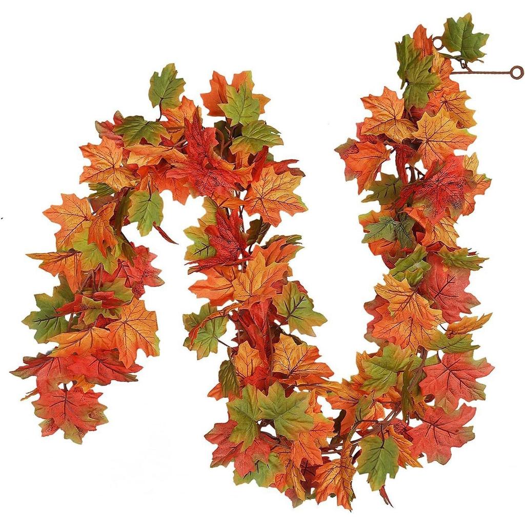 5.7 Feet Autumn Wreath Hanging Vine Maple Leaf Garland Fall Decoration For Home Christmas Wreath Wedding Decor Holiday Seasonal Decoration