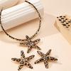 Stylish Leopard Pattern Starfish Necklace and Earring Trendy Women's Jewelry Set Elegant Accessories for Beach Vacations
