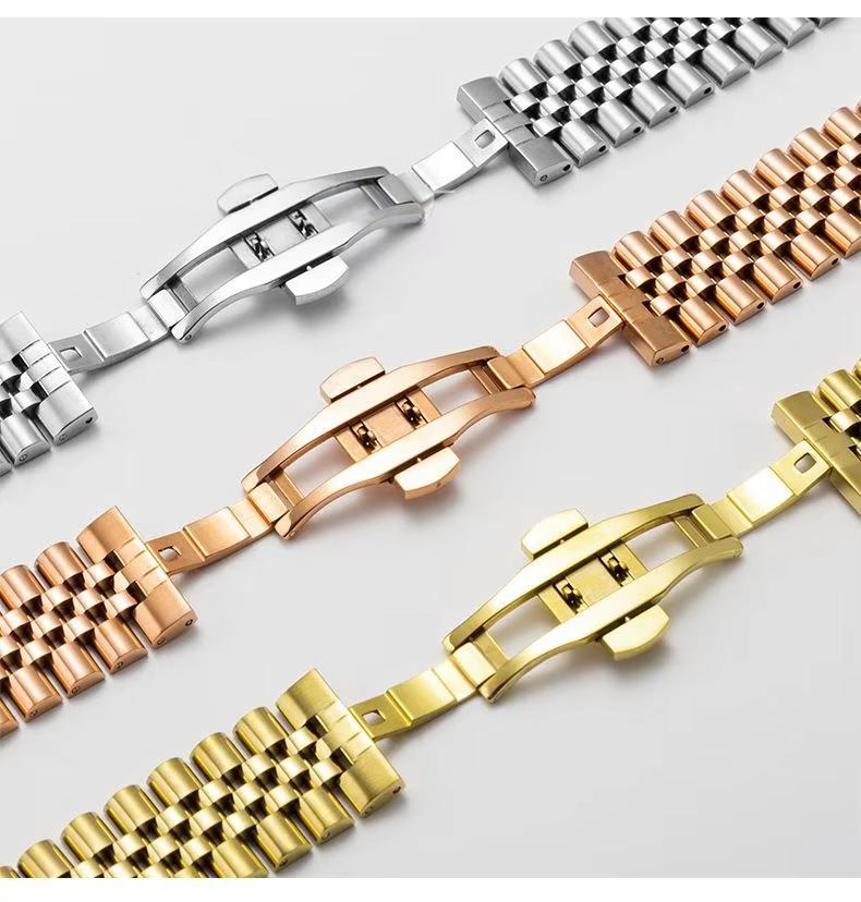22 mm Rostfritt Stål Armband för Tissot för Citizen för Seiko Snabbkoppling Fjärilsspänne Metallklockarmband Högkvalitativt Armband