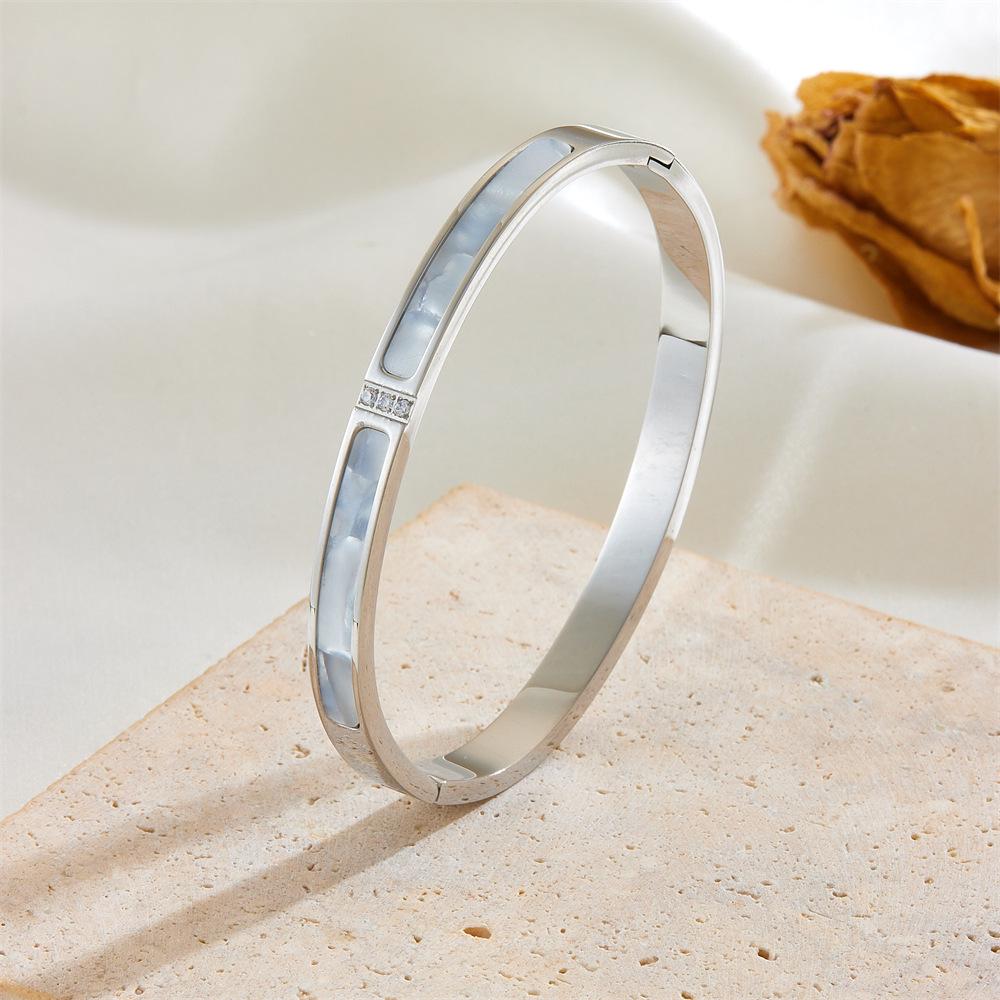 Rose Gold Titanium Steel Women's Bracelet with Inlaid Diamonds - Durable, Stainless, and Stylish