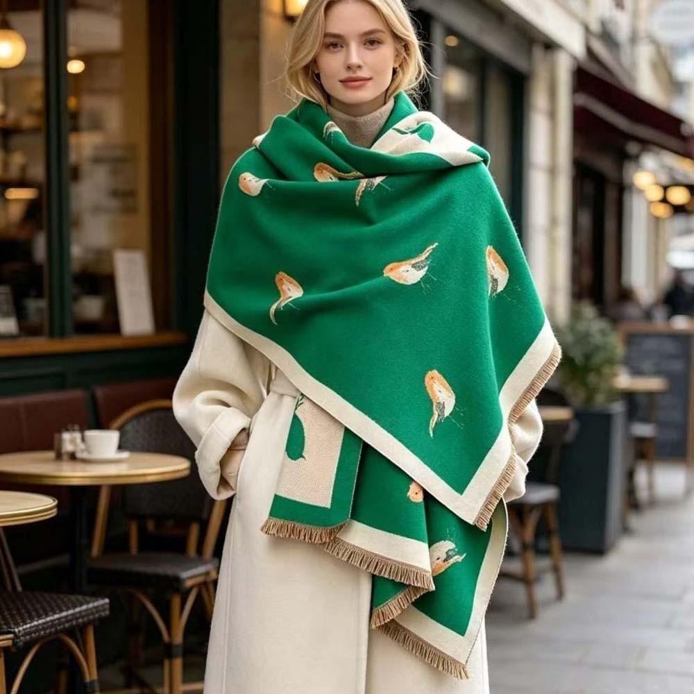 Elegant Printing Magpie Bird Shawl Imitation Pashmina Thick Warm Wraps Travel