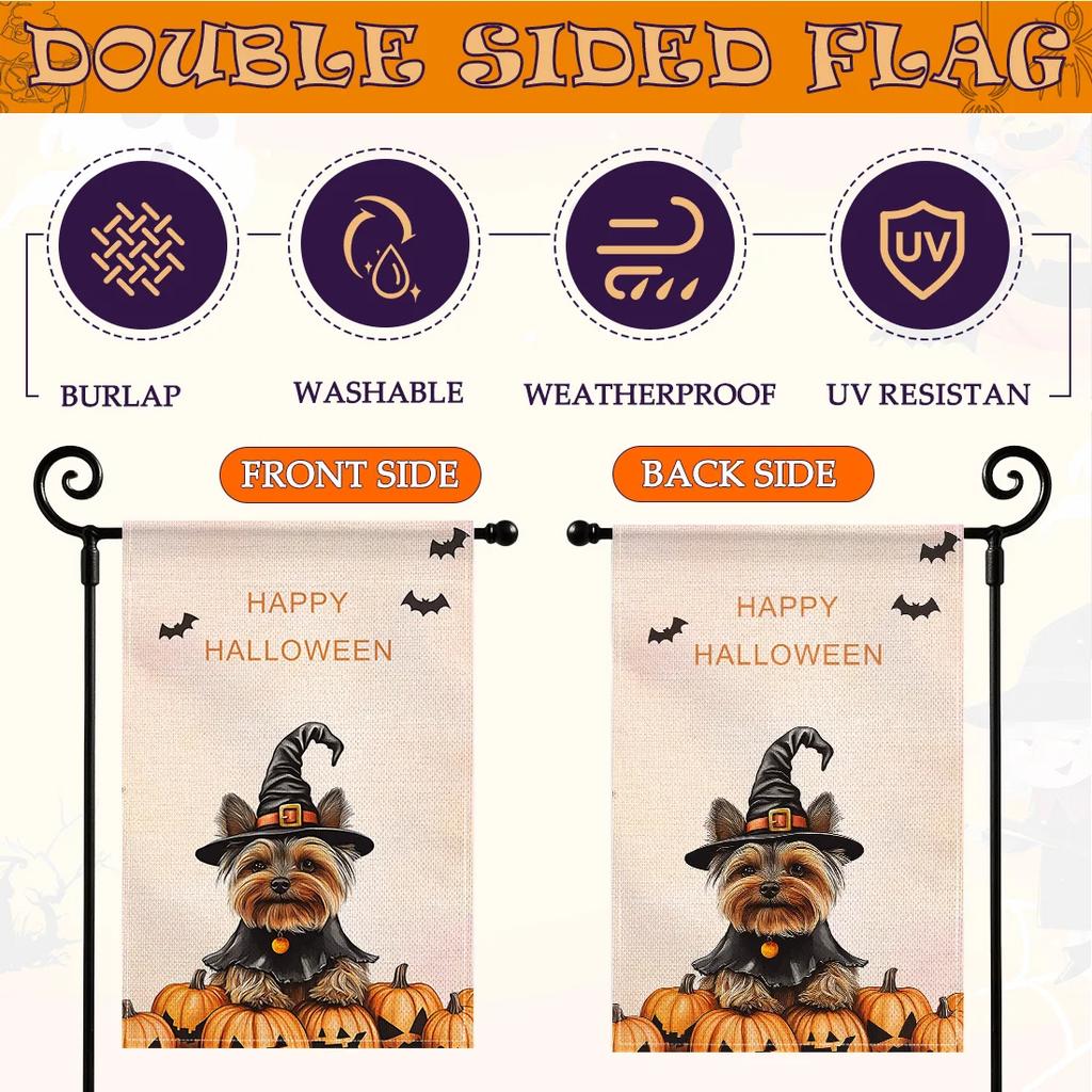 Halloween Horror Pumpkin Hanging Flags Garden Flag Banner Double-sided Printing Imitation Linen Flags Outdoor House Porch Decor