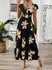 Summer European and American New Women's Clothing Printing V-neck Fashion Printing Temperament Dress Women's Spot
