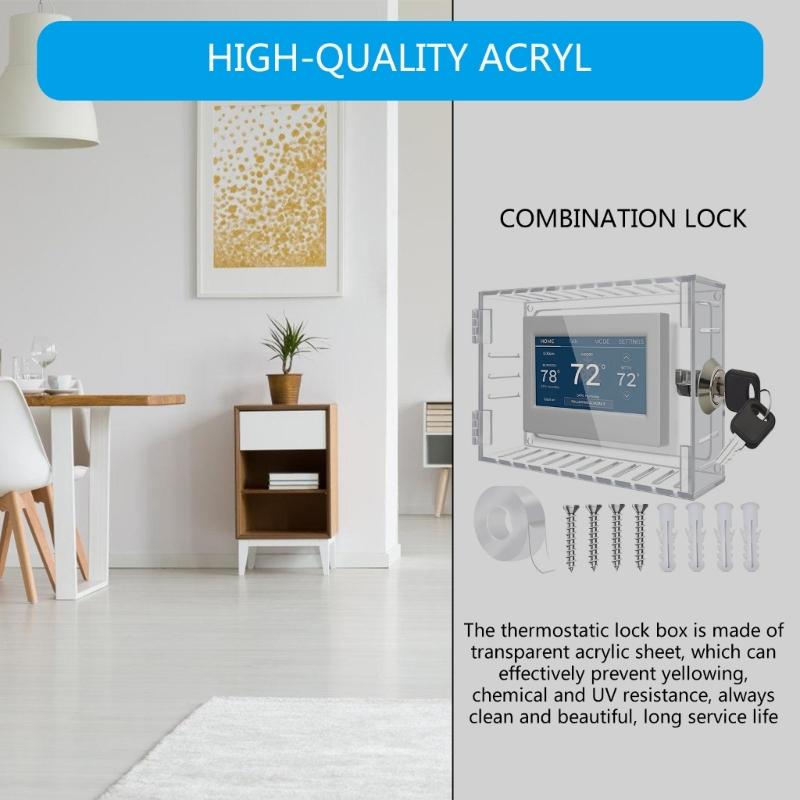 Clear Thermostat Lock Box With Key Lockable Thermostat Protective Cover Replacement Guard for Thermostats On Wall