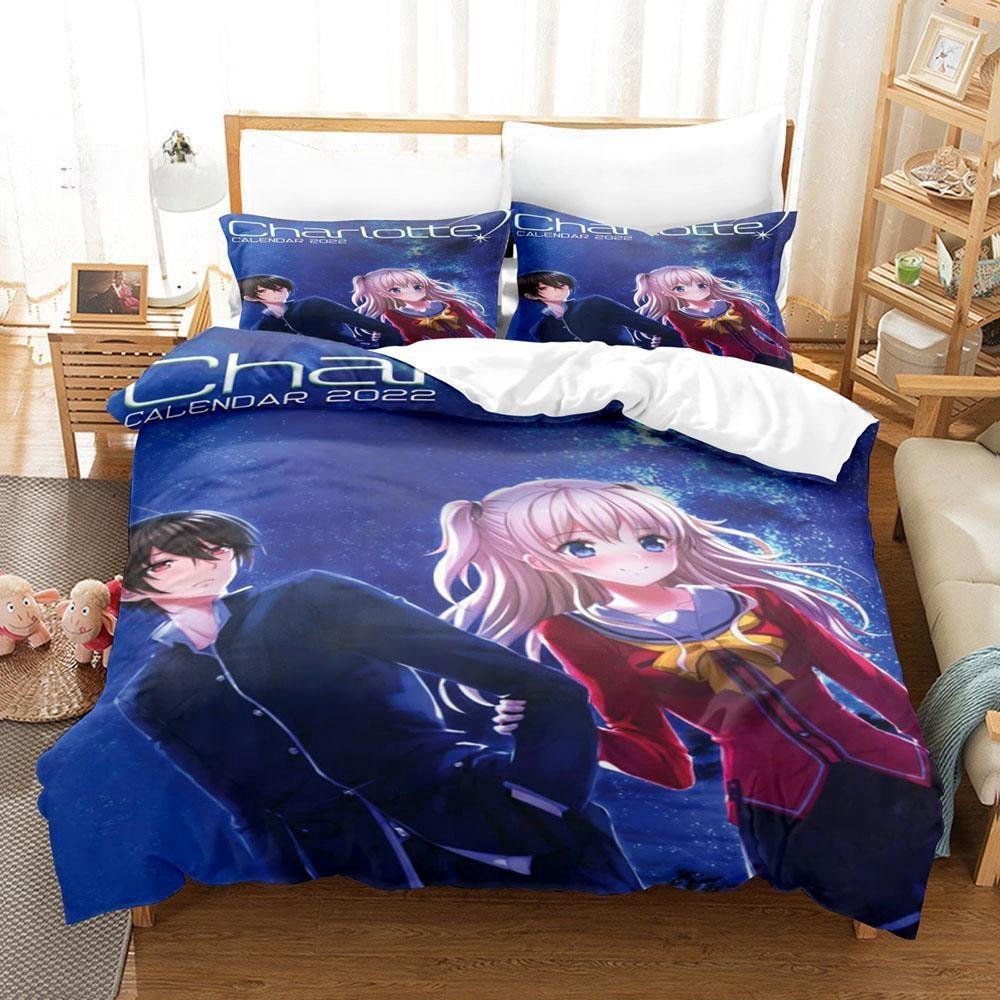 New 3D Print Anime Kawaii Girls Charlotte Bedding Set Single Twin Full Queen King Size Bed Set Adult Kid Bedroom Duvetcover Sets