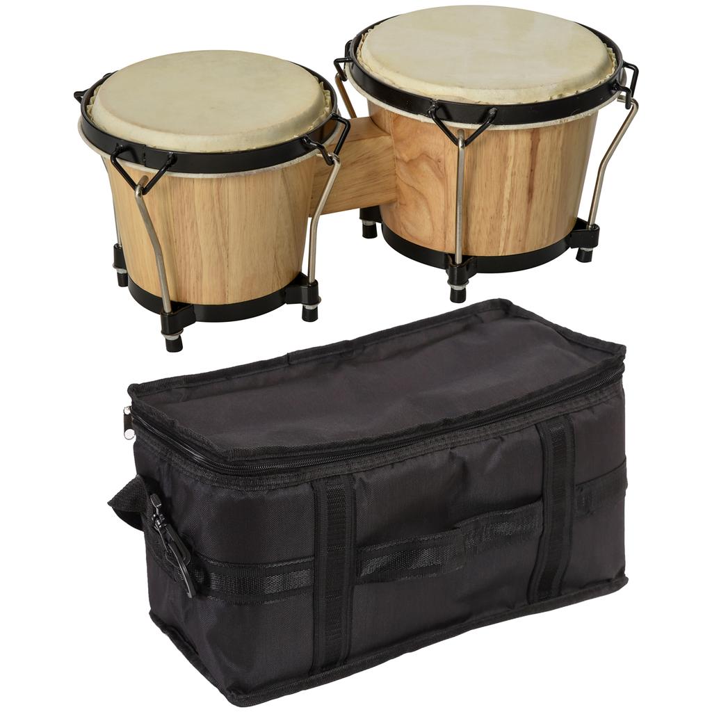Wooden Bongo Drum Set diameter 7.75" & diameter 7" w/ Drum Head, Percussion Instrument, Drums, Tuning Wrench For Adults Beginners