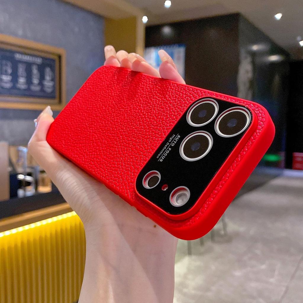 Applicable to iPhone17 mobile phone case plain leather lychee pattern Apple 16pro creative second change 15 advanced sense protective case