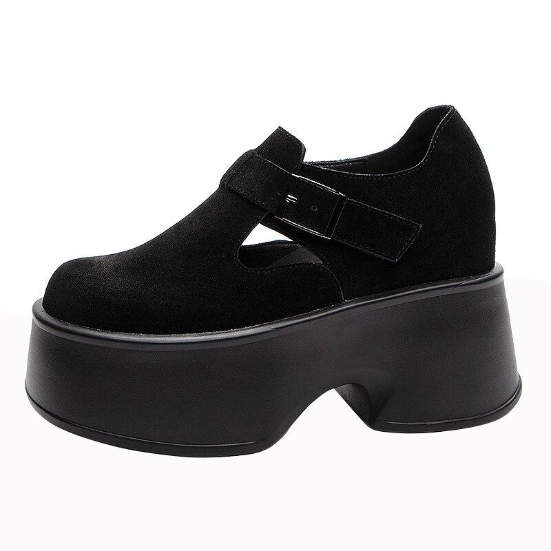 Женская обувь новая весенняя модная обувь на высоком каблуке с пряжкой женская замшевая женская обувь из натуральной кожи на толстой подошве 33 4779₽