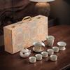 Embroidery Retro Hover Cover Bowl Dunhuang Gold and Silver Cuo Ru Kiln Teapot Tea Set Housewarming Event Gift Box