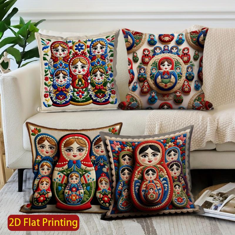 2D bunte Matroschka Kissenbezüge für Heimdekoration Muster Kissenhülle Geeignet für Sofa Schlafzimmer Auto Kissenbezug