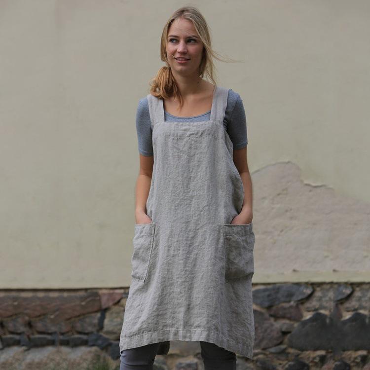 2023 Damen Baumwoll-Leinen Langes Schürzenkleid - Homewear Stil 5XL