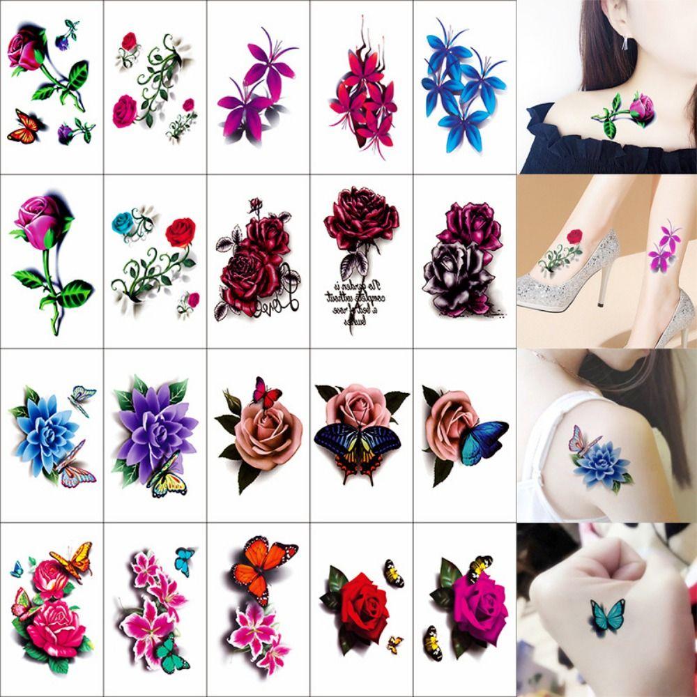 5/10/20/30/50 Pcs Rose/ Butterfly Pattern Butterfly Tattoo Stickers Flower Tattoo Stickers  Women