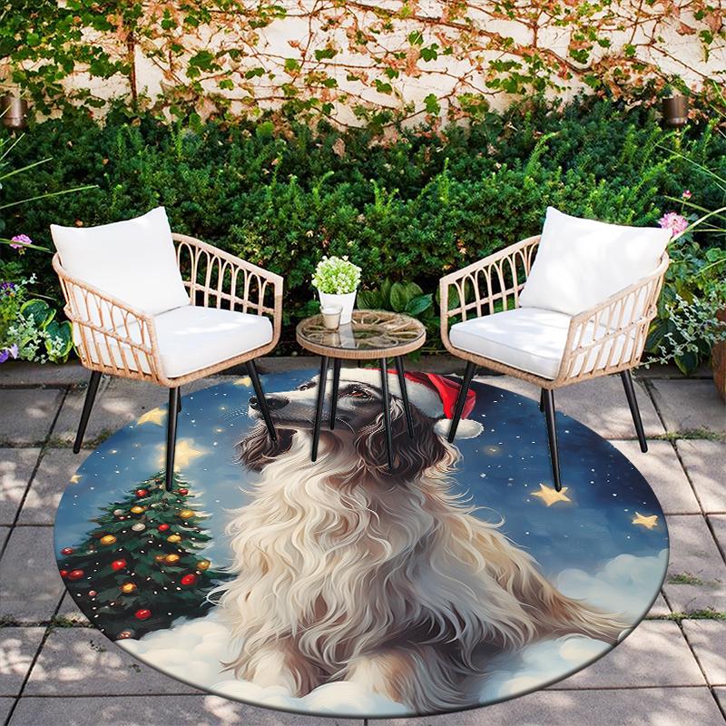 Christmas Afghan Hound Pattern Round rug,Carpet Rug for Living Room Bedroom Playroom ,Non-slip Floor Mat,Holiday Gifts and Birthday Gifts.