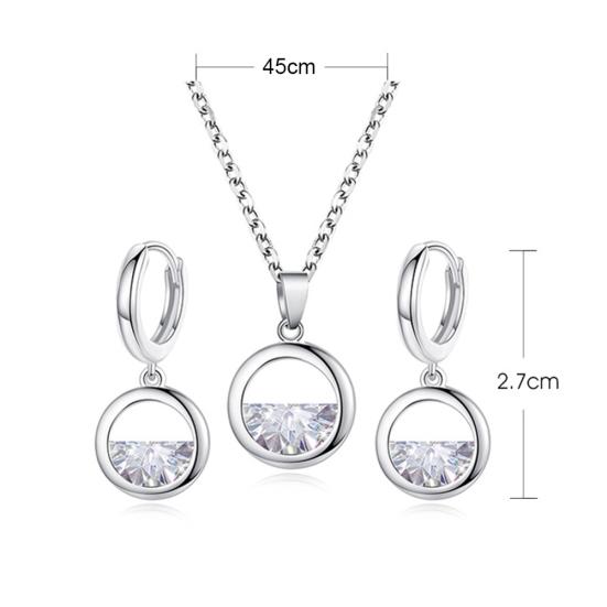 Women Cubic Zirconia Hollow Round Pendant Necklace Huggie Earrings Jewelry Gift