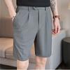 Summer Men's Suit Shorts Straight Fit Stretch Knee-Length Short Pants Solid Ice Silk Lightweight Breathable Casual Shorts Man