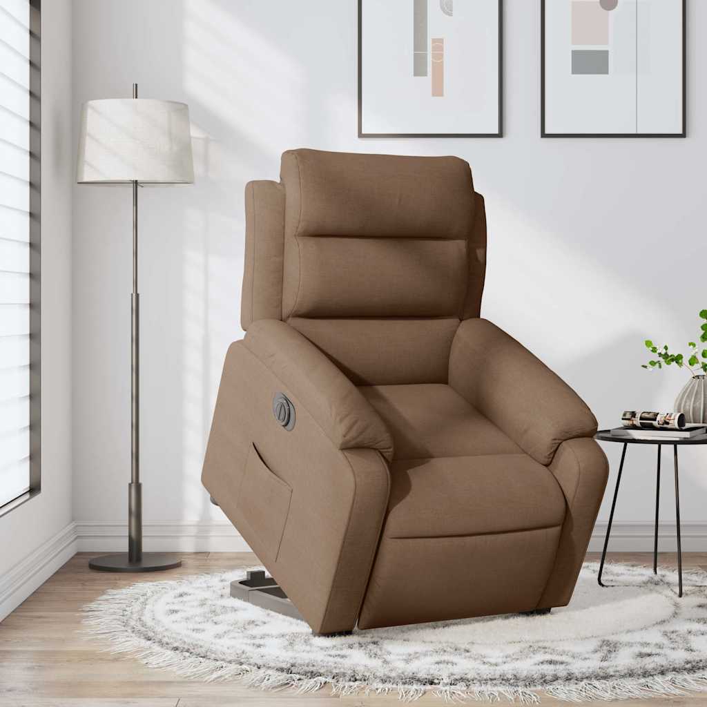 Recliner Chair with Lift Assistance Electric Brown Fabric