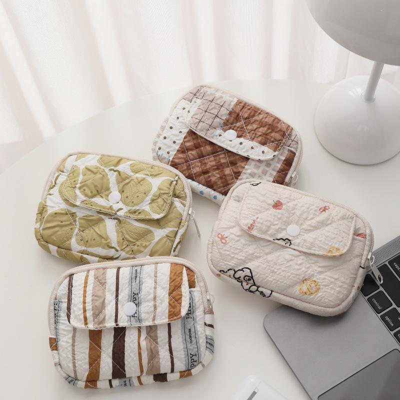 Striped Polka Dot Quilted Cotton Mini Coin and Makeup Purse