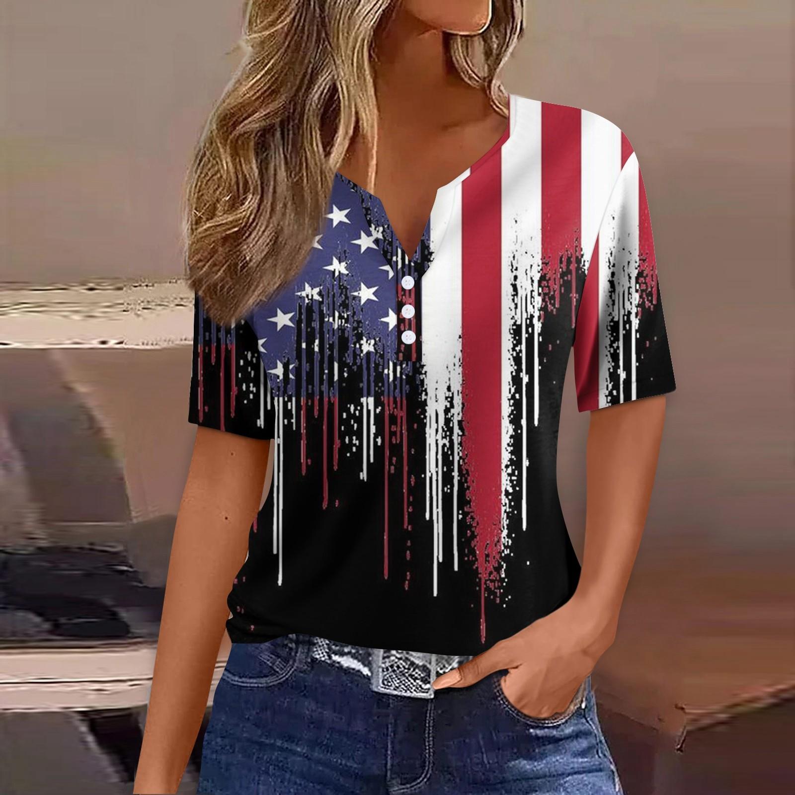 

Жен. Футболка Футболка С принтом Пуговицы С короткими рукавами Повседневные Выходные Мода Классический V-образный вырез Обычный Верх XL