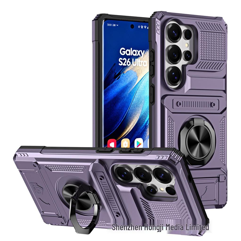 Samsung S25Edge Fusion Armor Phone Case with Card Slot & Magnetic Car Mount