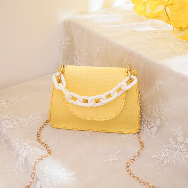 IELGY Light Fashion Women's Diagonal Chain Crocodile Pattern Yellow Square Shoulder Bag Handbag All-match Casual
