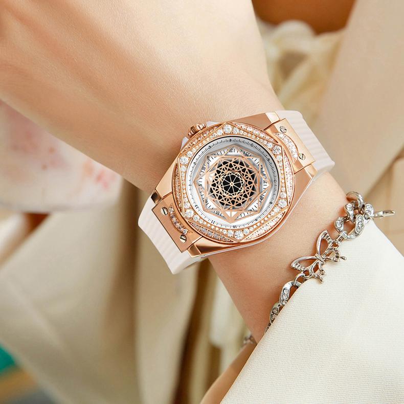 Dámské luxusní hodinky 36mm dámské náramkové hodinky Quartz Luminous vodotěsný silikonový řemínek 112ks Crystal