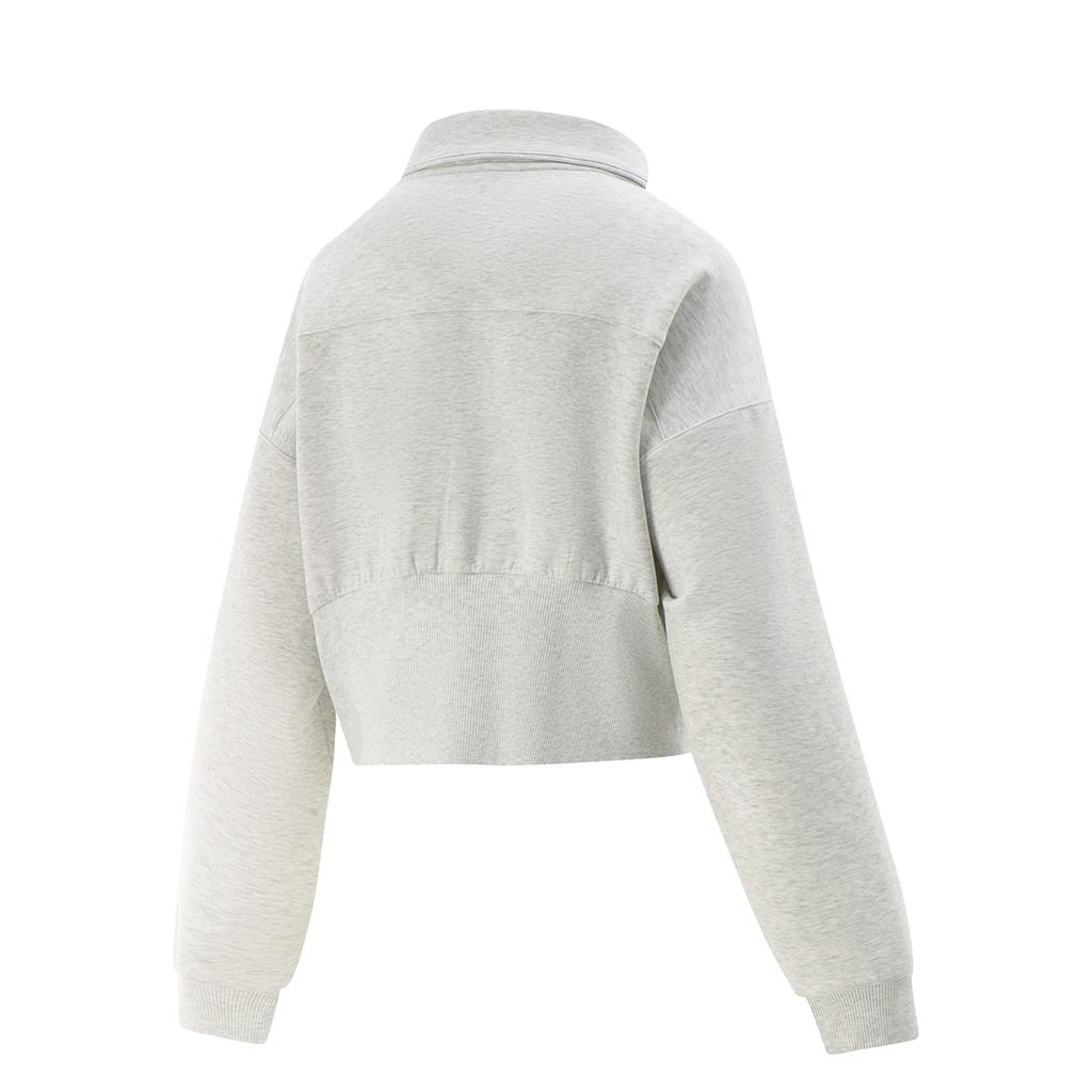 Li Ning Fitness Series Sports Casual Simple Solid Color Polo Collar Zipper Hoodie Women Hoodies Light-Gray Smoke-Gray AWDV460-4