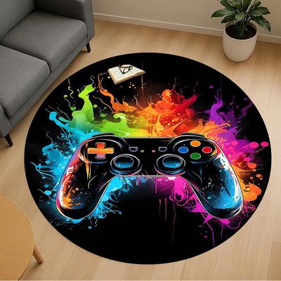 1PC Gaming Controller Round Chair Mat Area Rug - Non-Slip, Floor Mat for Office, Bedroom, Home Decor Christmas Gift C0528001