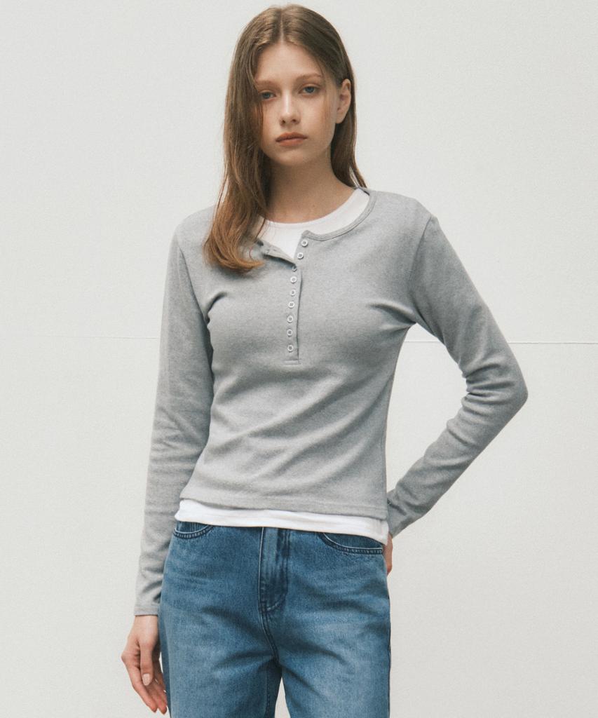 Wednesday Oasis For Woman Hug Mood Henley Neck Long Sleeve_Melange(W25-Tp42)