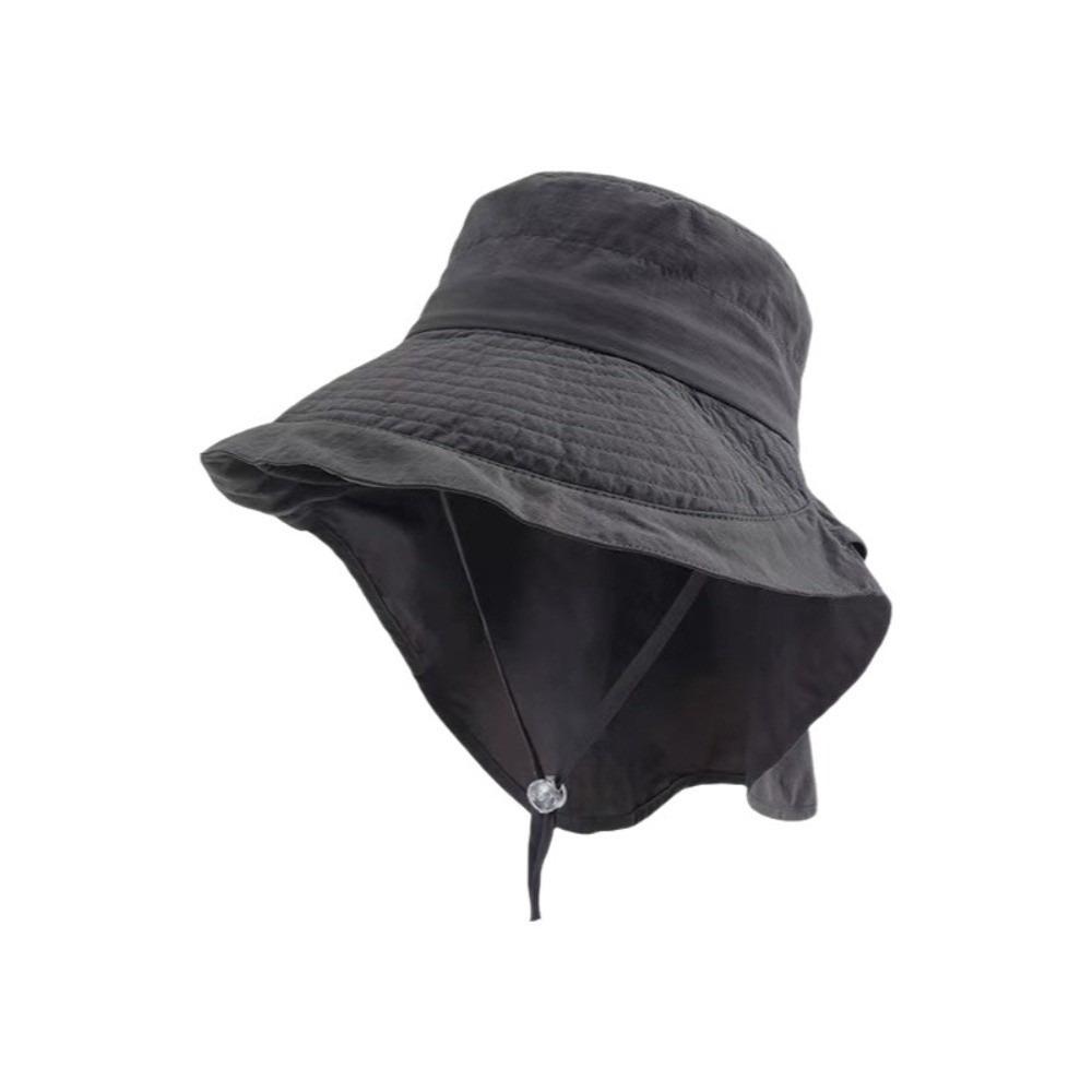 Korean Style Wide Brim Sun Hat with Neck Cover Women Bucket Hat Fashion Fisherman Hat  Male темно серый