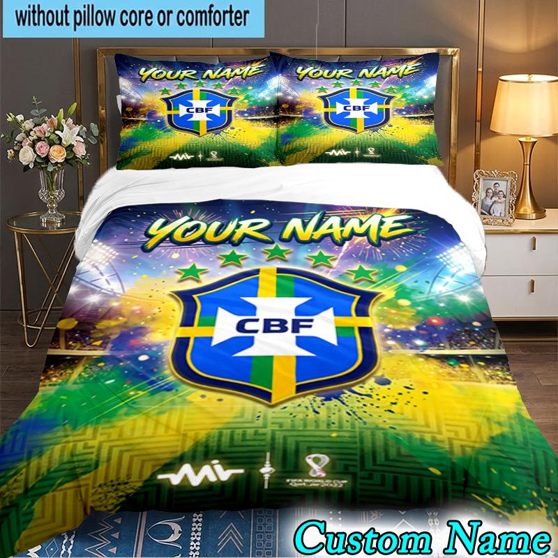 Custom Name Brazi Football Team 3PCS Bedding Set For Bedroom Dormitory,Including 1pc Duvet Cover And 2pcs Pillowcases Large size Fan gift