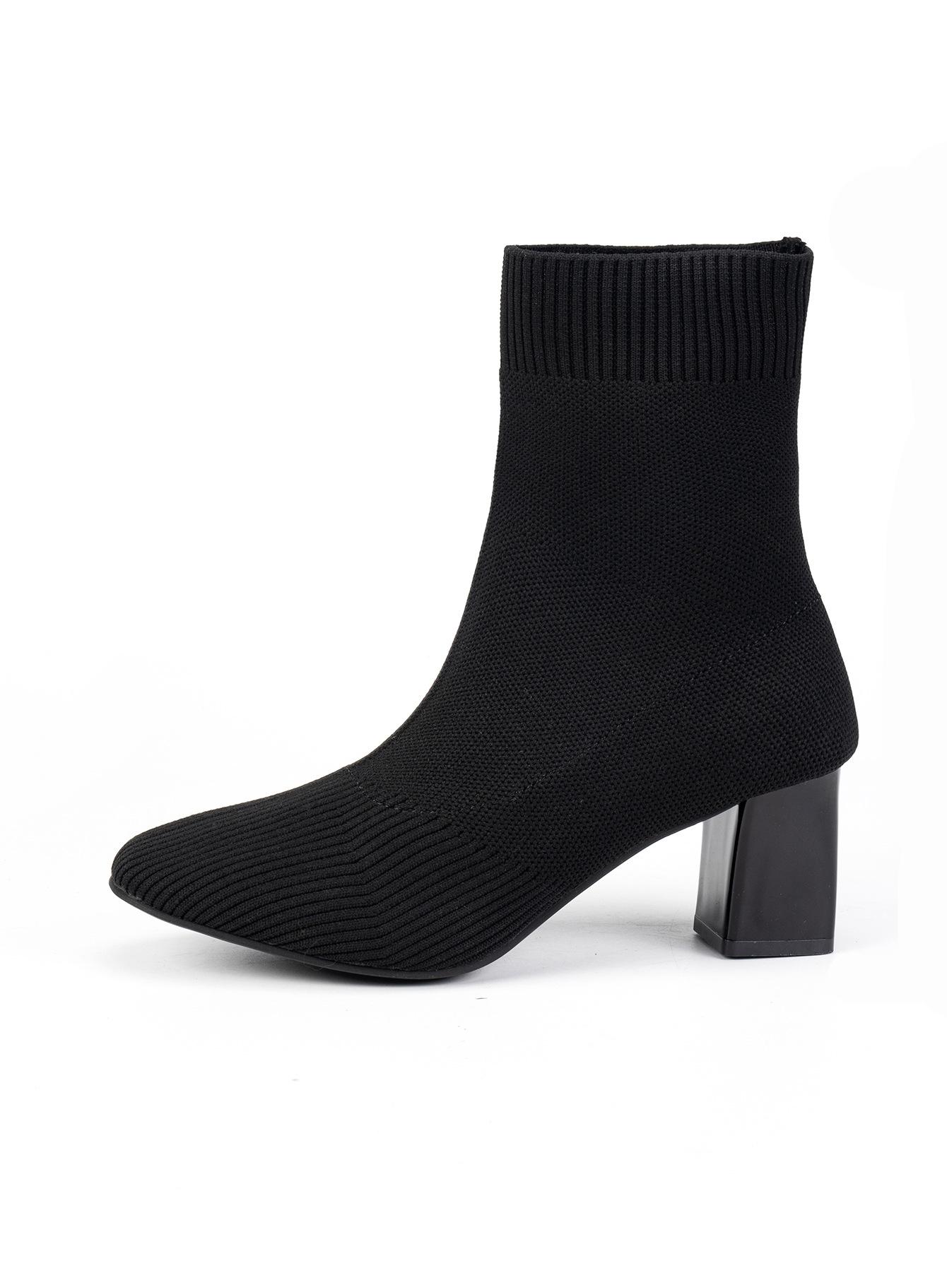 

Узкие ботинки женские на высоком каблуке с острым носком на среднем каблуке короткие ботинки весенне-осенние одинарные ботинки осенне-зимние вязаные носки ботинки на толстом каблуке носки 42 чёрный