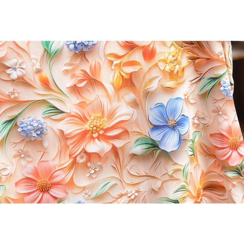 Dam Silke Jacquard Rundhals Kortärmad Tunn Mamma T-shirt Sommar Stor Storlek Blommig Bekväm Andningsbar Mångsidig Lös Topp