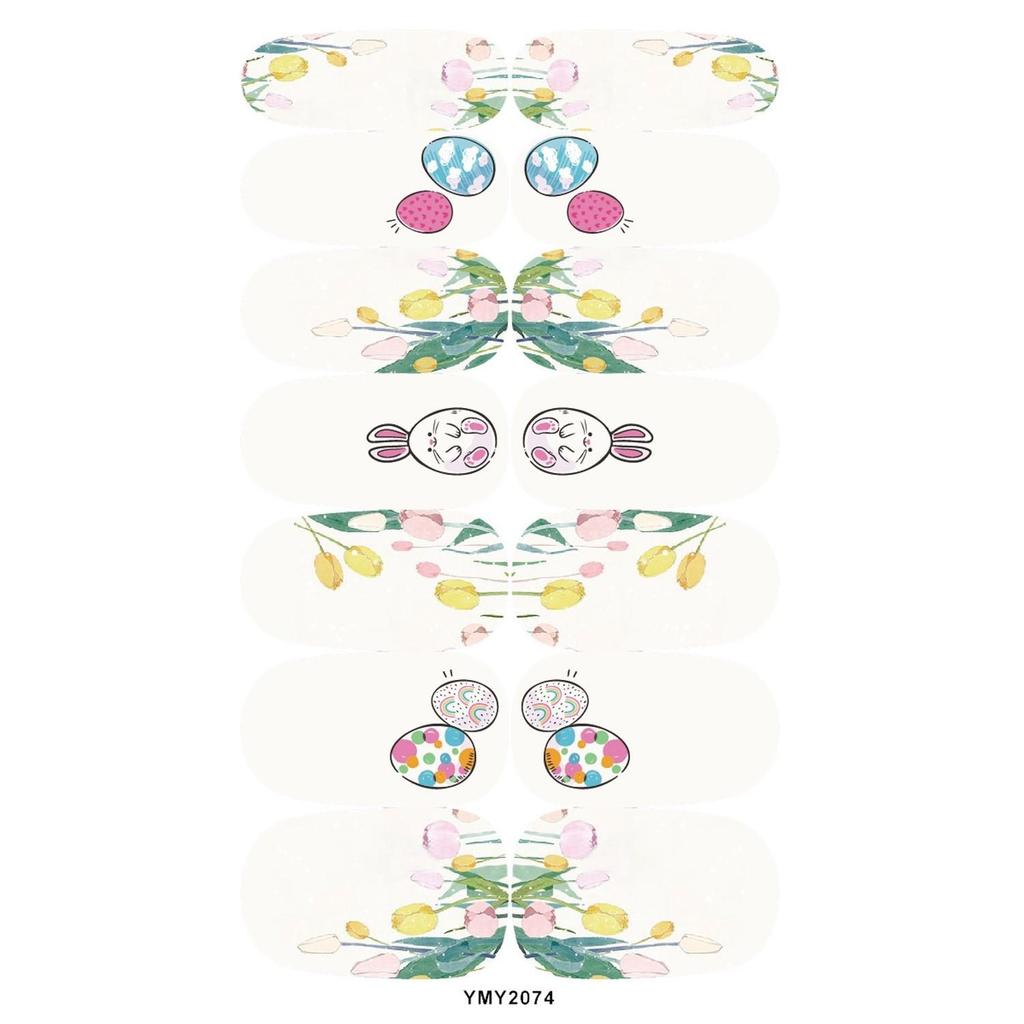 Easter Cute Rabbit Flower Nail Art Stickers - Full Cover, Waterproof, Long-lasting (YMY2073-2084)