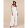 Export Single Lu's High Quality Heavy Embroidery Lantern Long Sleeve Mesh Slimming White Elegant Adult Lady Like Woman Jumpsuit for Women