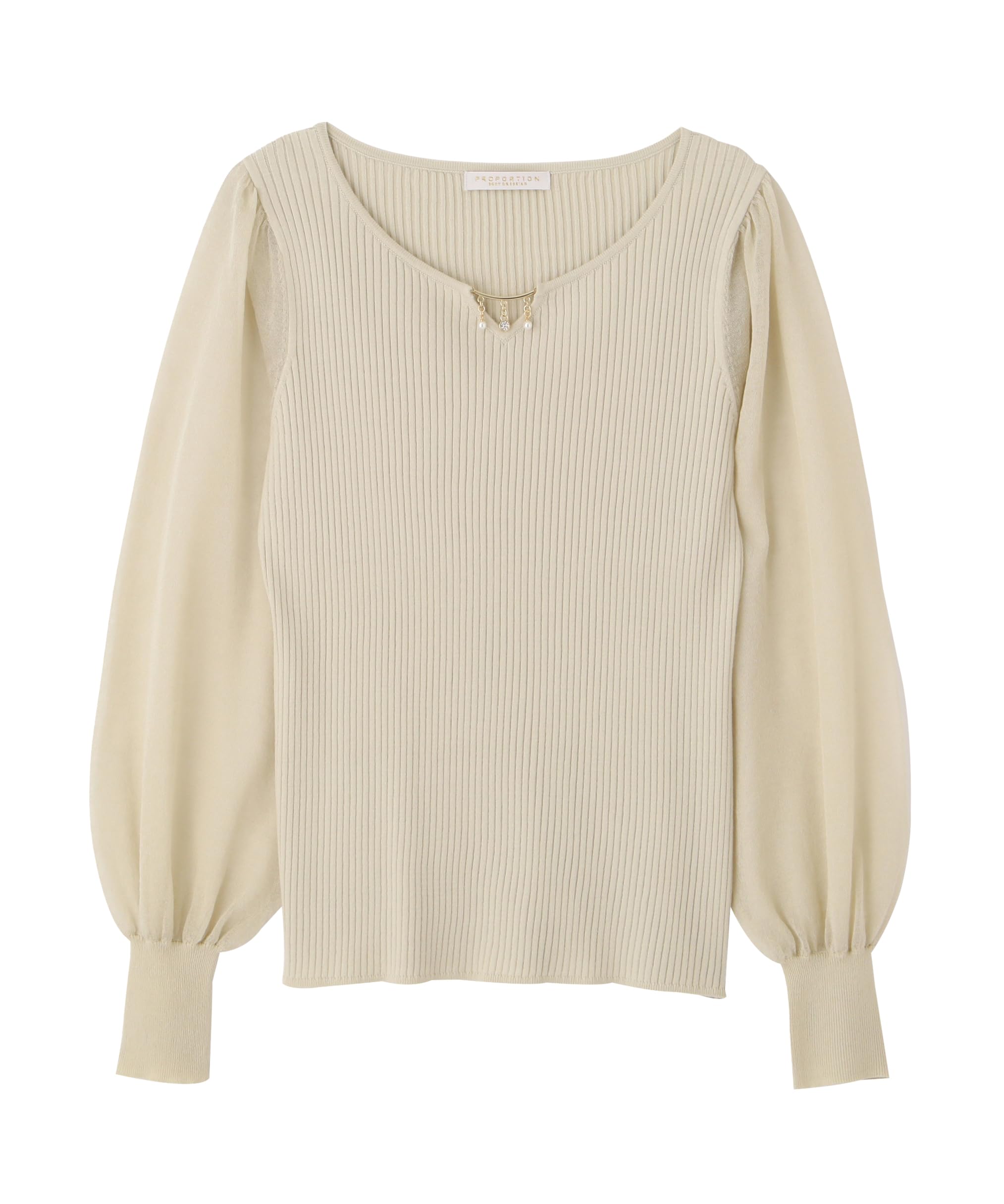 

Proportion Body Dressing Pearl Motif Sheer Sleeve Rib Knit Yellow Sweater, Women s,