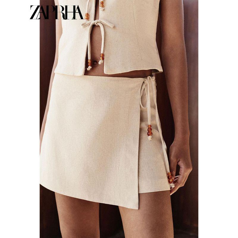 Zaprha 2025 Summer New Fashion Beaded Lace-up Casual High Waist Thin Culottes Shorts 3390998