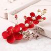 Red Flower Leaf New Year Festival Hairpins Women Barrettes Duckbill Clips Chinese Hanfu Hair Clips