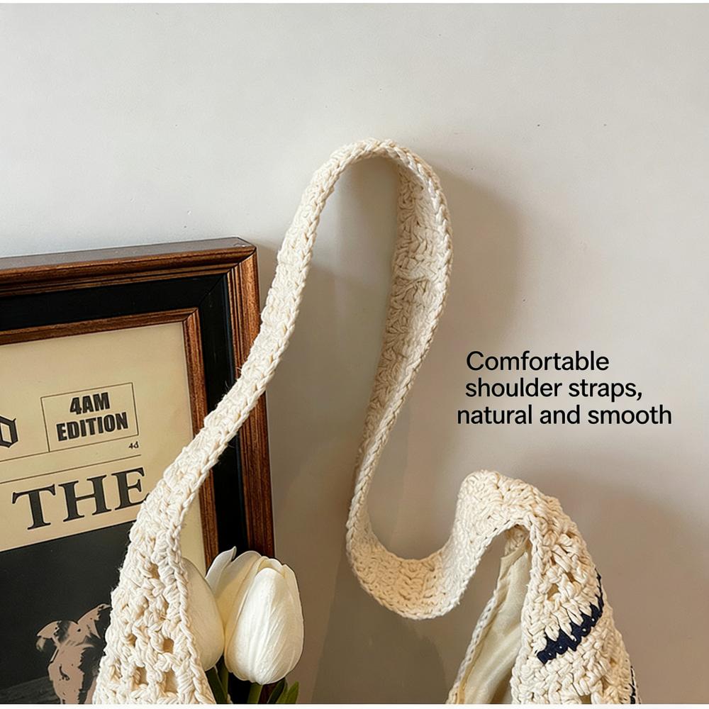 Crochet Tote Bag Striped Woven Shoulder Bag Large Capacity Straw Beach Handbag Fashion Casual Daily Commuting Shopper Tote Bag