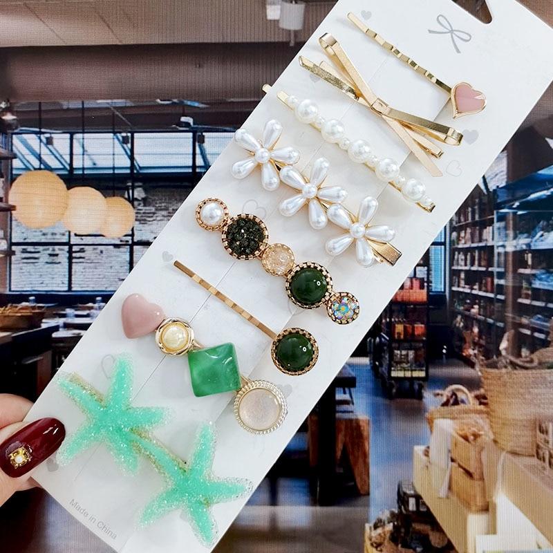 

8 шт./компл., набор акриловых заколок для волос с жемчугом и кристаллами для женщин, заколки с геометрическим рисунком в стиле ретро, ​​аксессуары для волос для девочек, модные украшения
